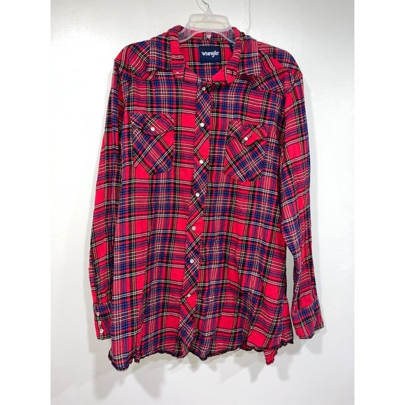 Wrangler Mens Shirt Pearl Snap Western Size XLT Red - Picture 3 of 9